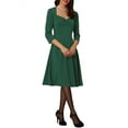 thumbnail image 1 of INSPIRE CHIC Women's Dress Solid Color Sweetheart Neck 3/4 Sleeve A-Line Cocktail Dress Dark Green XL, 1 of 5