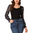 thumbnail image 1 of Allegra K Women's Sweetheart Neck Floral Print Long Puff Sleeve Blouse, 1 of 5