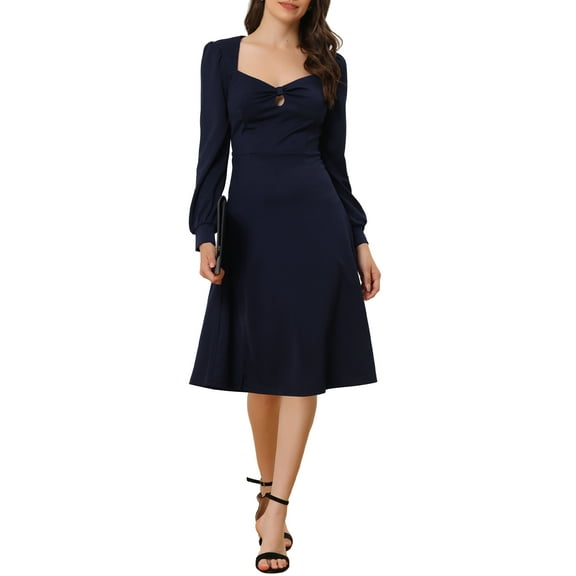 INSPIRE CHIC Women's Sweetheart Neck Keyhole Front Split Midi Elegant Cocktail Dress XS Dark Blue