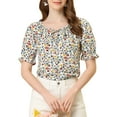thumbnail image 1 of INSPIRE CHIC Women's Sweetheart Neck Raglan Sleeve Retro Ruffle Floral Tops L White, 1 of 7