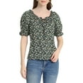 thumbnail image 1 of Allegra K Women's Sweetheart Neck Raglan Sleeve Retro Ruffle Floral Tops, 1 of 5