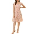 thumbnail image 1 of Allegra K Women's Sweetheart Neck Smocked Cap Sleeve Floral Mid Length Dress, 1 of 6