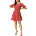 thumbnail image 1 of INSPIRE CHIC Women's Sweetheart Neck Smocked Waist Bell Short Sleeve Floral Dresses L Red, 1 of 7
