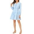 thumbnail image 1 of Allegra K Women's Swiss Dots Deep V Neck Puff Cuff Tiered Swing Mini Dress, 1 of 6