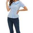 thumbnail image 1 of INSPIRE CHIC Women's Blouse Peter Pan Collar Swiss Dot Short Sleeve Top S Light Blue, 1 of 5