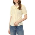 thumbnail image 1 of INSPIRE CHIC Women's Blouse Peter Pan Collar Swiss Dot Short Sleeve Top XS Apricot, 1 of 6