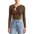 thumbnail image 1 of INSPIRE CHIC Women's Shirts Asymmetrical Neck Long Sleeves Slim Fit Blouse Spring Autumn Chest Hollowed Out Ring Linked Going Out Tops Medium Coffee, 1 of 6
