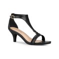 thumbnail image 1 of BLISSFUL STEP Women's Shoes T-Strap Embossed Kitten Heel Buckle Closure Open Toe Dress Sandals Black 7, 1 of 7