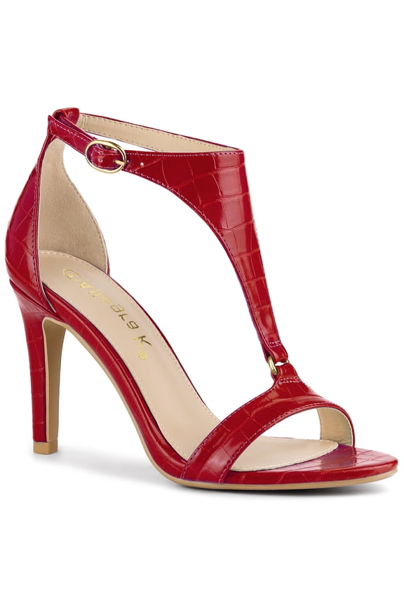 Women's T Strap Open Toe Stiletto Heel Sandals Red 7.5