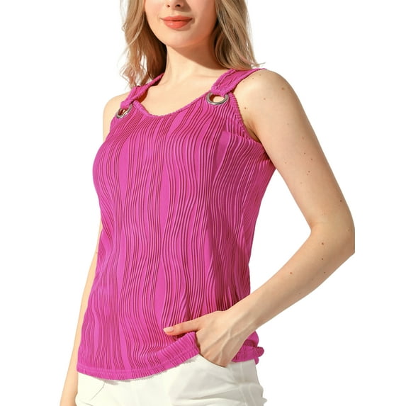 INSPIRE CHIC Women's Tank Tops Sleeveless Top Business Casual Scoop Neck Blouse Summer Shirts L Hot Pink