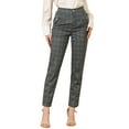 thumbnail image 1 of INSPIRE CHIC Women's Tartan Plaid Pants Elastic High Waist Straight Long Trousers L Grey, 1 of 8