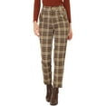 thumbnail image 1 of INSPIRE CHIC Women's Tartan Plaid Pants Elastic High Waist Straight Long Trousers M Brown Beige, 1 of 7