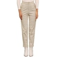 thumbnail image 1 of INSPIRE CHIC Women's Tartan Plaid Pants Elastic High Waist Straight Long Trousers M Khaki, 1 of 6