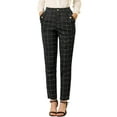 thumbnail image 1 of INSPIRE CHIC Women's Tartan Plaid Pants Elastic High Waist Straight Long Trousers S Black, 1 of 8