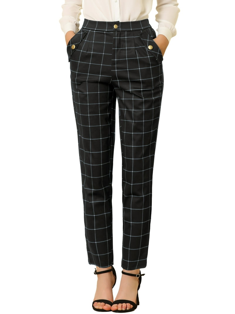 INSPIRE CHIC Women's Tartan Plaid Pants Elastic High Waist