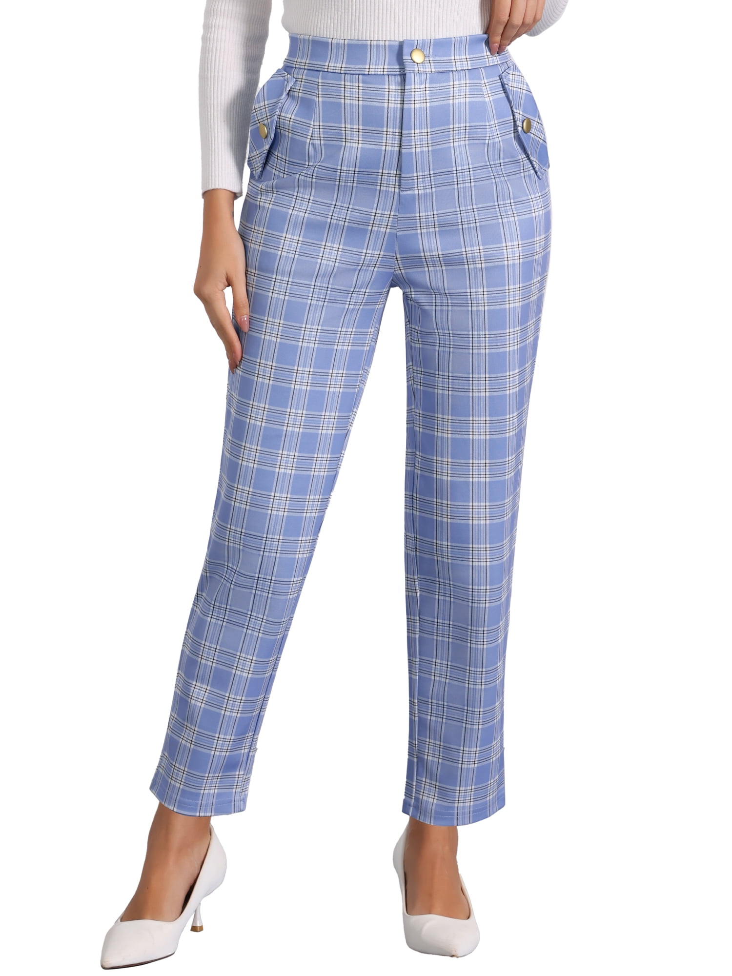 INSPIRE CHIC Women's Tartan Plaid Pants Elastic High Waist