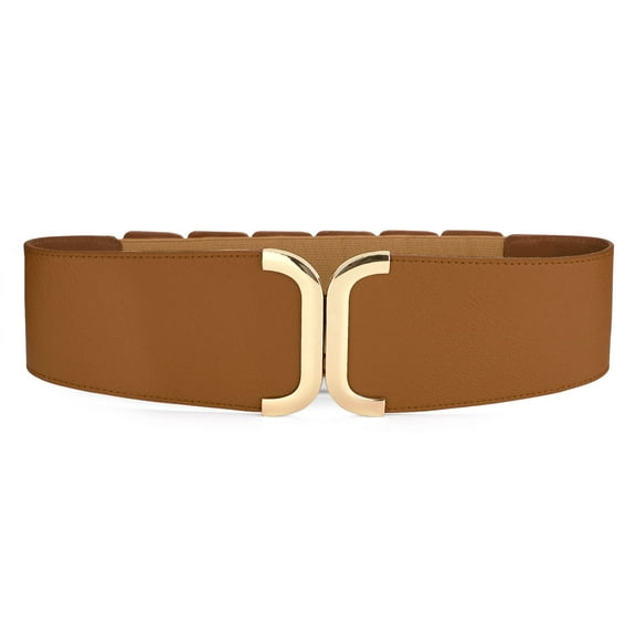 INSPIRE CHIC Women's Textured Faux Leather Stretchy Cinch Waist Belt Brown