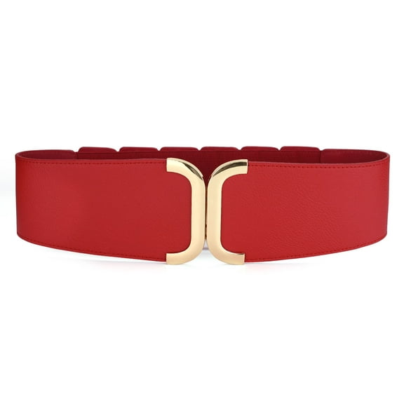 INSPIRE CHIC Women's Textured Faux Leather Stretchy Cinch Waist Belt Red