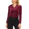 thumbnail image 1 of INSPIRE CHIC Women's Textured Work Velvet Blouse Long Sleeve V Neck Solid Color Shirt Blouse Wine Red M, 1 of 5