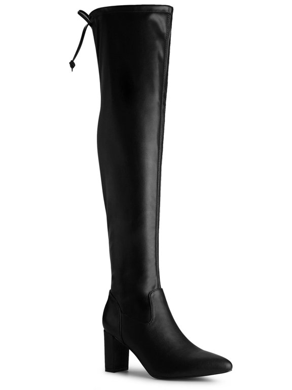 Women's Thigh High Block Heels Over Knee High Boots Black 8