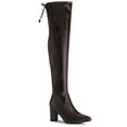 thumbnail image 1 of BLISSFUL STEP Women's Boots Faux Leather Over The Knee Thigh High Chunky Heel Pointed Toe Boots  Coffee 7, 1 of 7