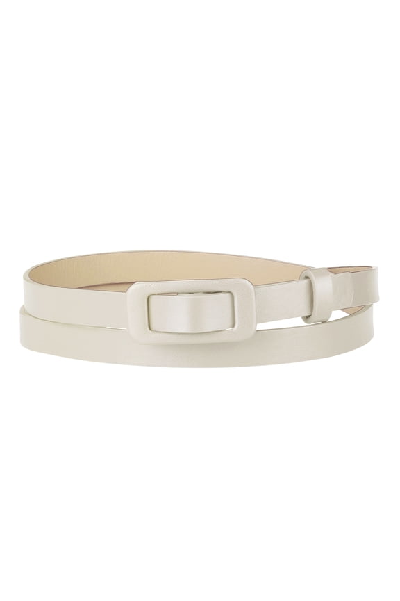 Skinny Slim Thin Nonporous Waist Belt Rectangle Buckle PU Leather Solid Simple Belts for Jeans Dress 99cm/39" Beige