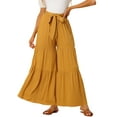 thumbnail image 1 of INSPIRE CHIC Women's Boho Pants Elastic High Waist Ruffled Flare Palazzo Chic Wide Leg Pants XL Yellow, 1 of 5