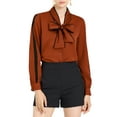 thumbnail image 1 of Allegra K Women's Tie Bow Neck Contrast Trim Long Sleeve Office Blouse Top, 1 of 7