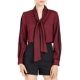 thumbnail image 1 of Allegra K Women's Tie Bow Neck Contrast Trim Long Sleeve Office Blouse Top, 1 of 7