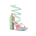 thumbnail image 1 of BLISSFUL STEP Women's Tie Dye High Heel Sandal Platform Block Heel Prom Sandals Green 9, 1 of 7