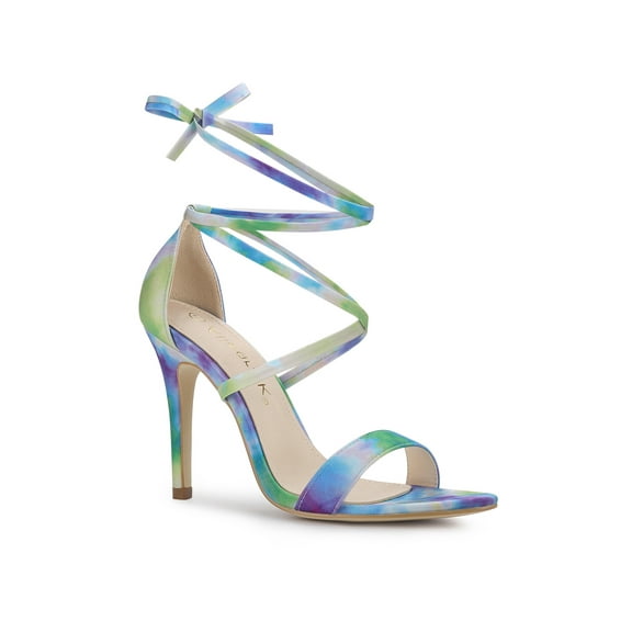 BLISSFUL STEP Women's Tie Dye Lace up Sandal Prom Open Toe Stiletto Heels Sandals