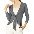 thumbnail image 1 of INSPIRE CHIC Women's Tie Front Long Sleeve Ruffled Hem Open Front Knit Cardigan 2XL Grey, 1 of 8