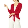 thumbnail image 1 of INSPIRE CHIC Women's Tie Front Long Sleeve Ruffled Hem Open Front Knit Cardigan M Red, 1 of 8