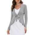 thumbnail image 1 of INSPIRE CHIC Women's Tie Front Long Sleeve Ruffled Hem Open Front Knit Cardigan S Light Gray, 1 of 8