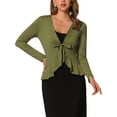 thumbnail image 1 of INSPIRE CHIC Women's Tie Front Long Sleeve Ruffled Hem Open Front Knit Cardigan S Olive Green, 1 of 6