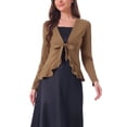 thumbnail image 1 of INSPIRE CHIC Women's Tie Front Long Sleeve Ruffled Hem Open Front Knit Cardigan XL Khaki, 1 of 7
