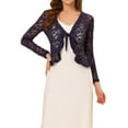 thumbnail image 1 of INSPIRE CHIC Valentine's Day Women's Floral Lace Cardigans Tie Front Ruffled Hem Sheer Crop Bolero Shrug M Purple, 1 of 7
