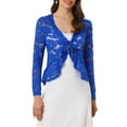 thumbnail image 1 of INSPIRE CHIC Women's Floral Lace Cardigans Tie Front Ruffled Hem Sheer Crop Bolero Shrug M Royal Blue, 1 of 7