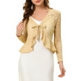 thumbnail image 1 of INSPIRE CHIC Valentine's Day Women's Floral Lace Cardigans Tie Front Ruffled Hem Sheer Crop Bolero Shrug XL Beige, 1 of 7
