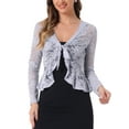 thumbnail image 1 of INSPIRE CHIC Valentine's Day Women's Floral Lace Cardigans Tie Front Ruffled Hem Sheer Crop Bolero Shrug XS Dusty Grey, 1 of 7
