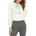 thumbnail image 1 of INSPIRE CHIC Women's Tie Neck Button Down Work Long Sleeves Blouse Shirts XS White, 1 of 9