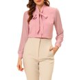 thumbnail image 1 of INSPIRE CHIC Women's Tie Neck Chiffon Long Sleeve Shirt L Pink, 1 of 5