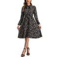 thumbnail image 1 of INSPIRE CHIC Women's Tie Neck Dresses Chiffon Long Sleeve Belted Vintage Floral Dress L Blacks, 1 of 6