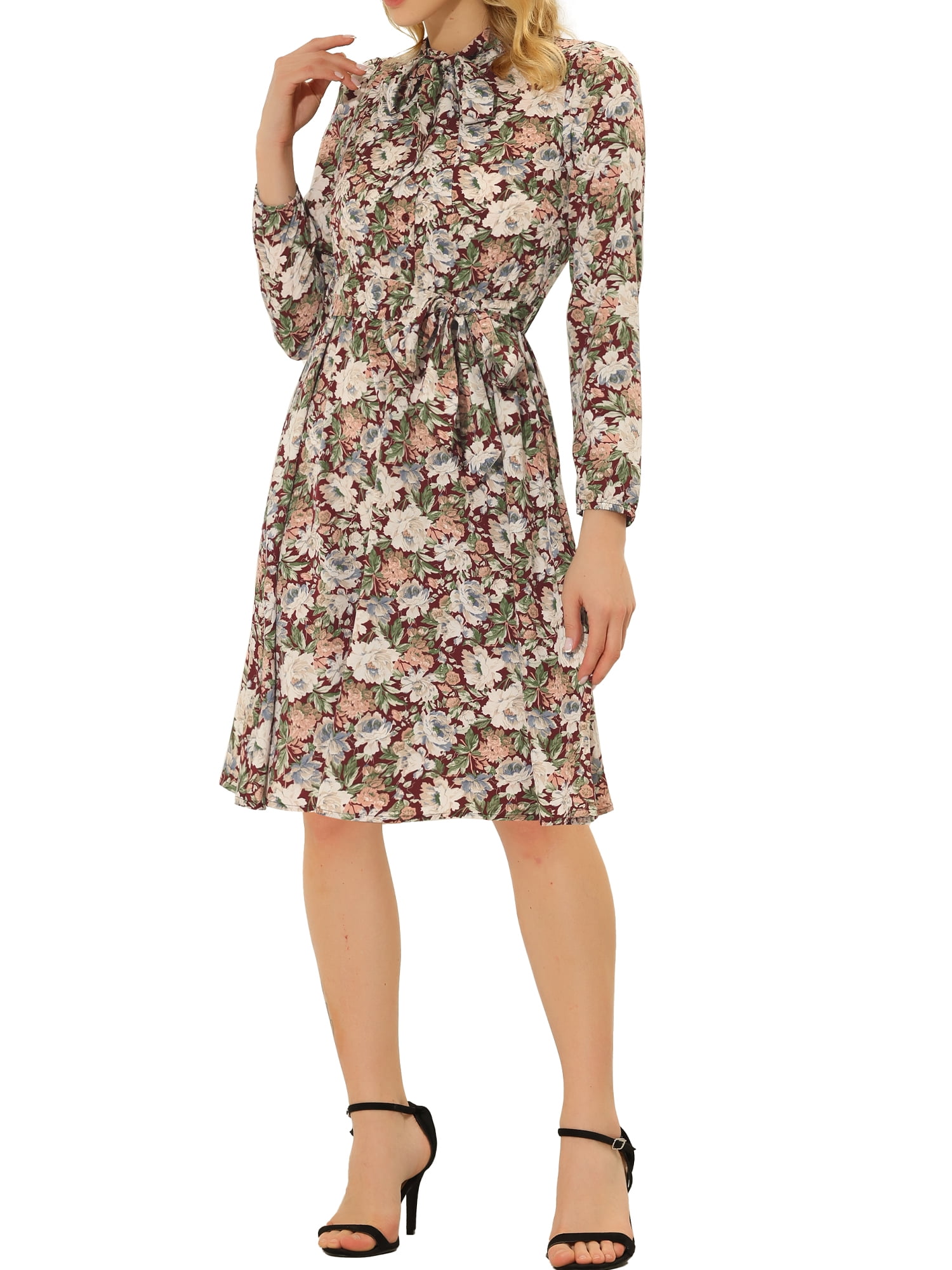 INSPIRE CHIC Women's Tie Neck Dresses Chiffon Long Sleeve Belted — free download