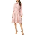thumbnail image 1 of INSPIRE CHIC Women's Tie Neck Dresses Chiffon Long Sleeve Belted Vintage Floral Dress XL Pinks, 1 of 6