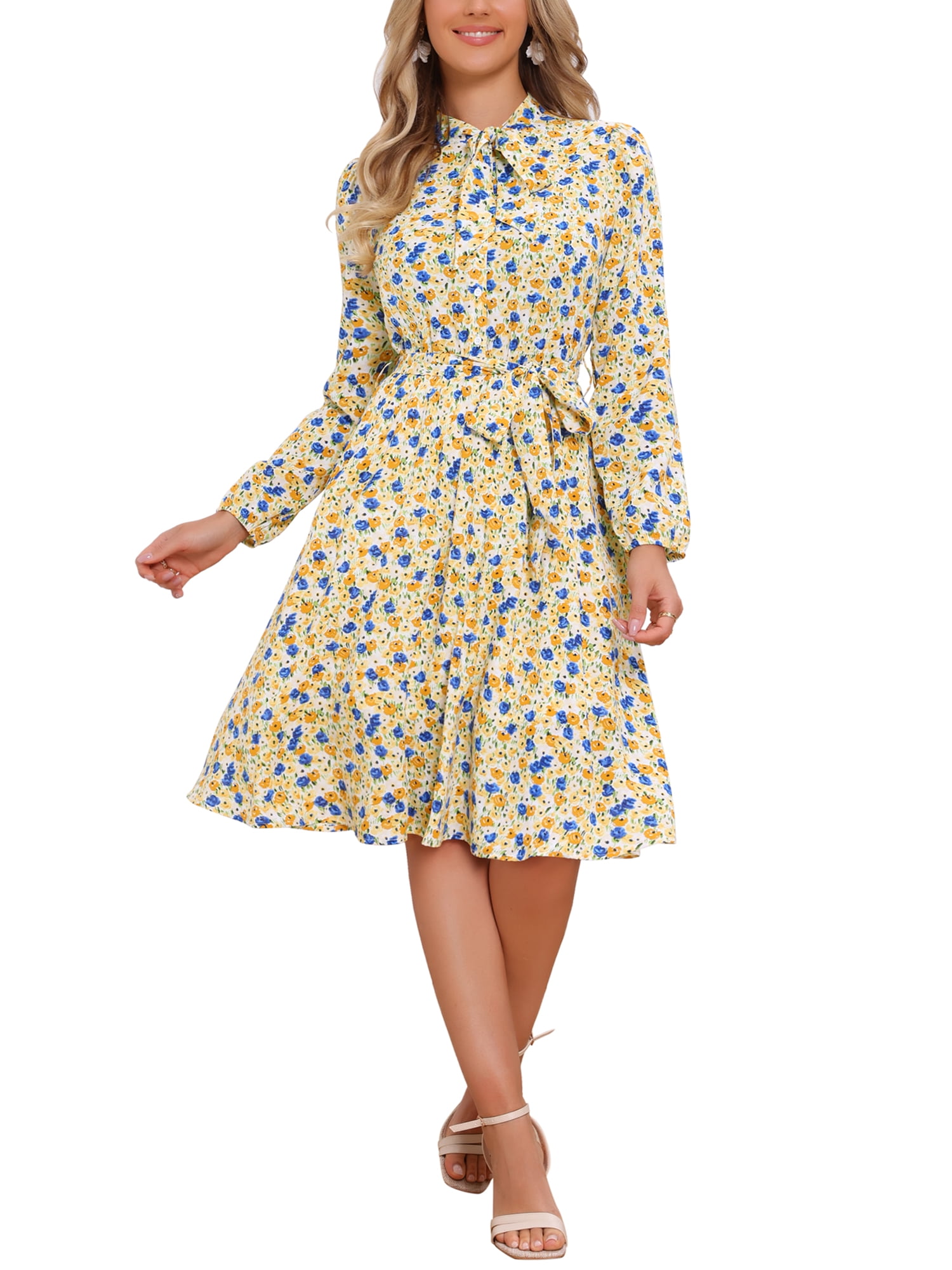 belted chiffon dress High collar belted chiffon dress US 6 / Yellow