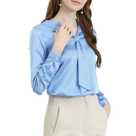 INSPIRE CHIC Women's Tie Neck Long Sleeve Elegant Button Cuff Office Shirt XS Light Blue