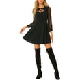 thumbnail image 1 of INSPIRE CHIC Women's Tie Neck Ruffled Mesh Long Sleeve Mini Dress, 1 of 7