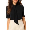 thumbnail image 1 of INSPIRE CHIC Women's Tie Neck Shirt Button Down Puff Sleeve Work Blouse XS Black, 1 of 7