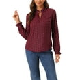 thumbnail image 1 of INSPIRE CHIC Women's Tie Ruffled Neck Blouse Long Sleeves Tops M Burgundy-Leaf, 1 of 6